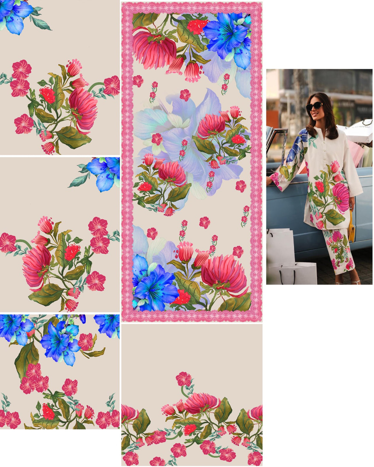 Floral Elegance – Premium Digital Floral Print 3-Piece Suit