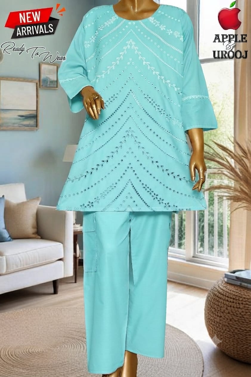 Premium Embroidered 2-Piece Suit for Women | Elegant Black and light blue Collection 🖤✨