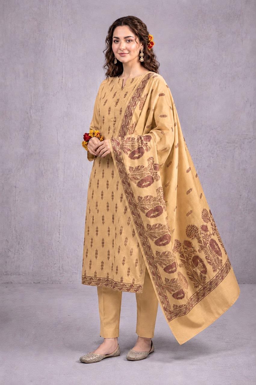 *DHANAK JACQUARD BAROSHA SELF EMBROIDERED UNSTITCHED 3pc*