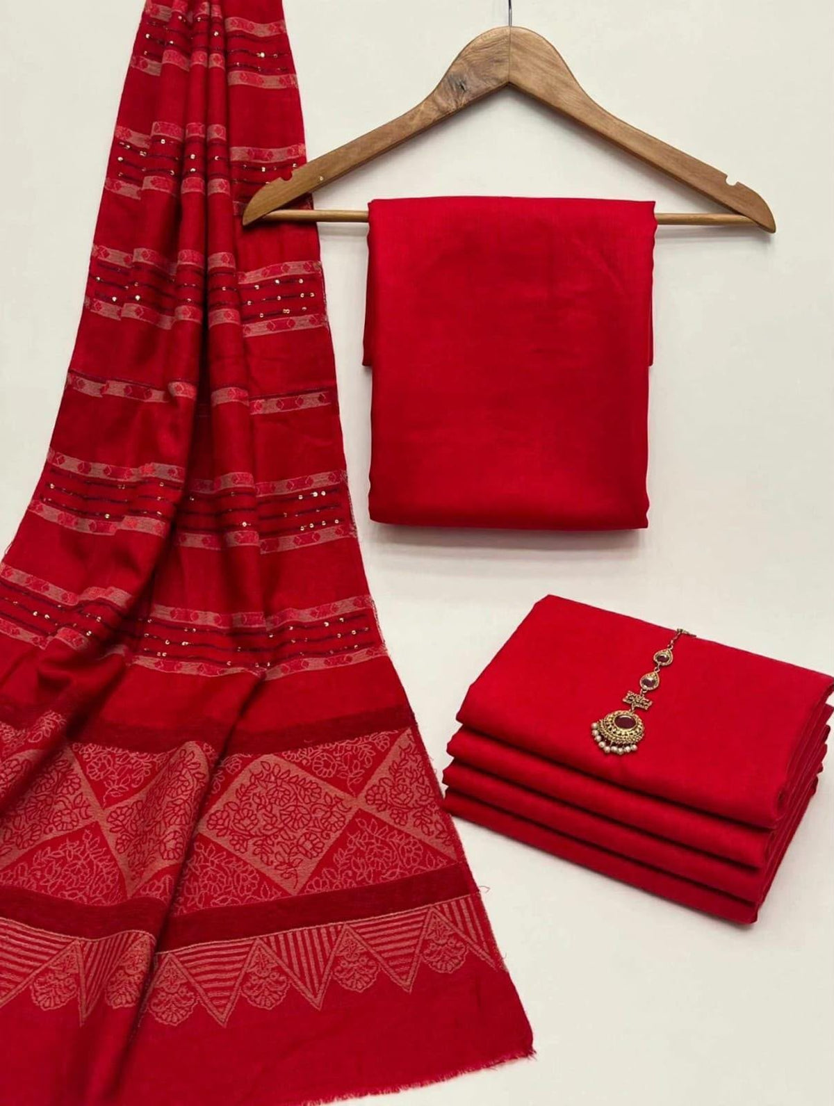 *BAROSHA JACQUARD PASHMINA WOOL SHAWL WITH MARINA DHANAK UNSTITCHED 3pc*