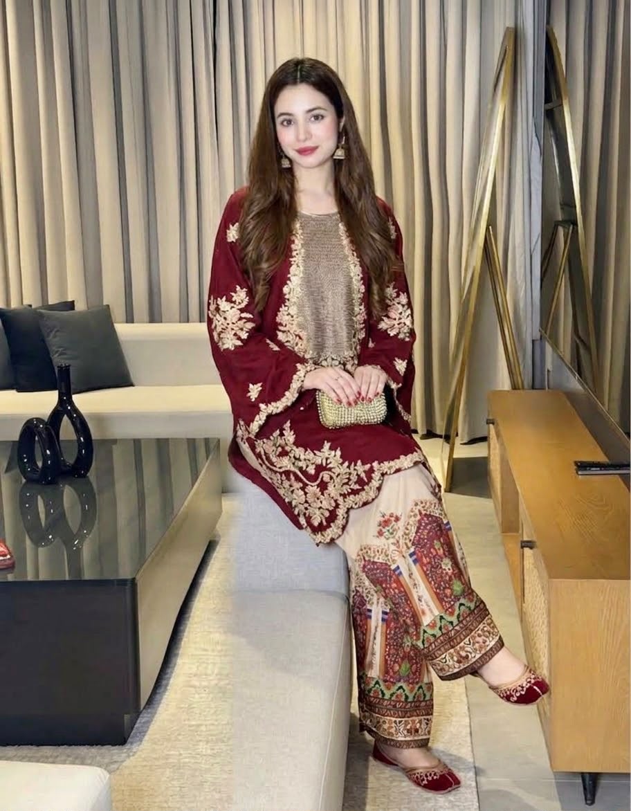 BRAND:*ETHNIC* silk embroidered & sequence luxury unstitched 2pc