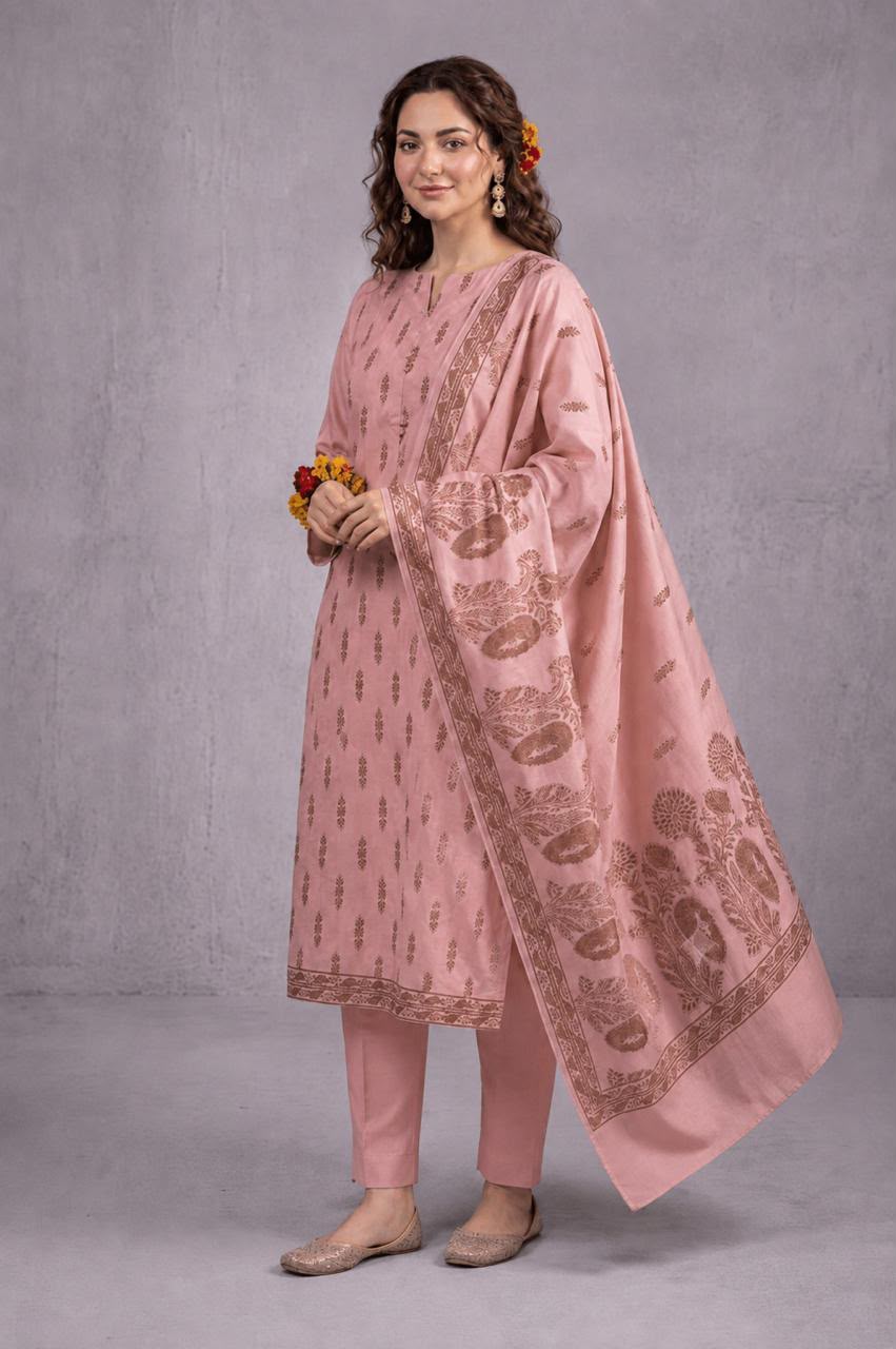 *DHANAK JACQUARD BAROSHA SELF EMBROIDERED UNSTITCHED 3pc*