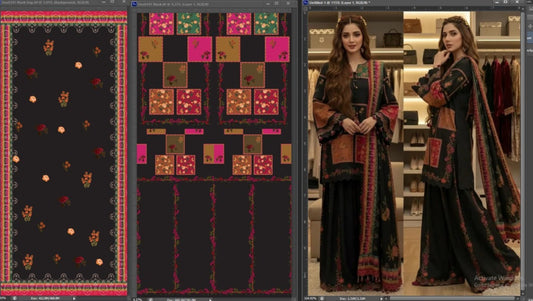 Black Floral Printed 3-Piece Suit | Elegant Pakistani Collection