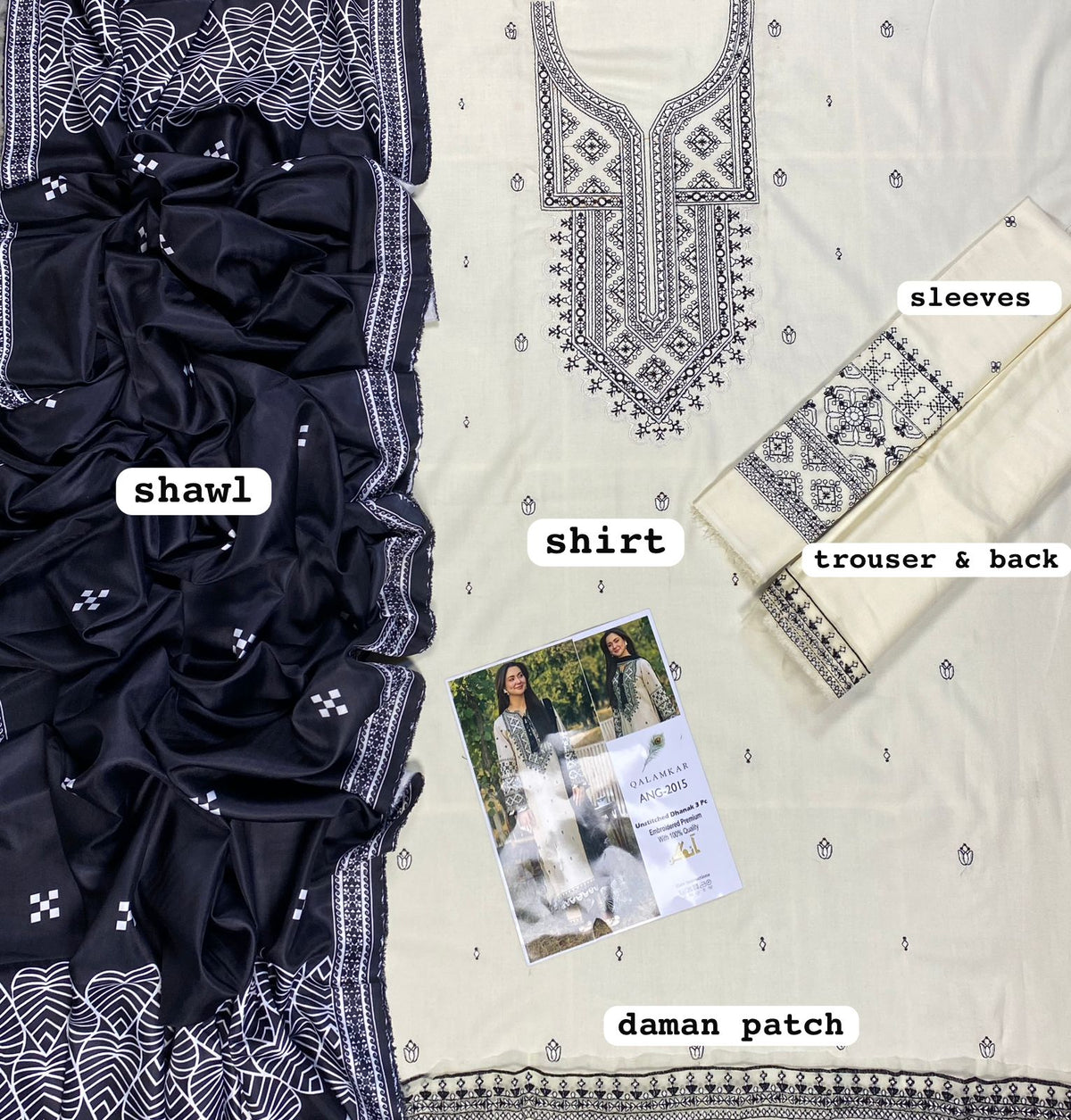 BRAND:*QALAMQAR* dhanak embroidered hit code unstiched 3pc