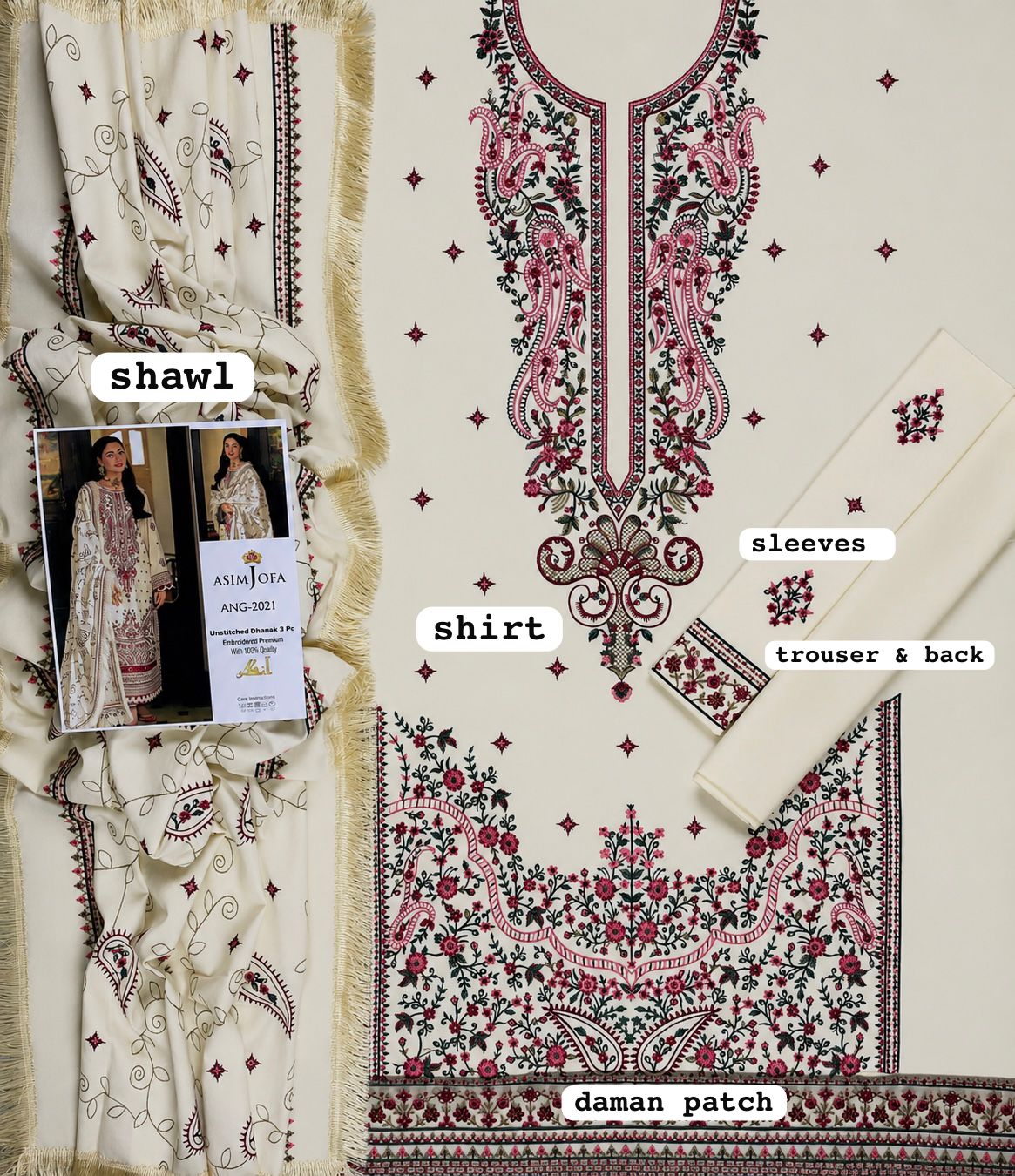 BRAND:*ASIM JOFA* dhanak embroidered luxury unstitched 3pc