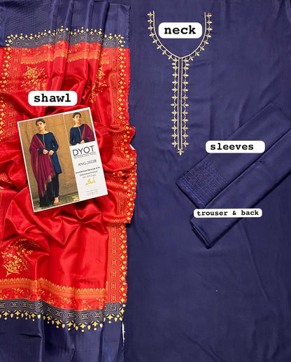 BRAND:*DYOT* dhanak embroidered hit code unstiched 3pc