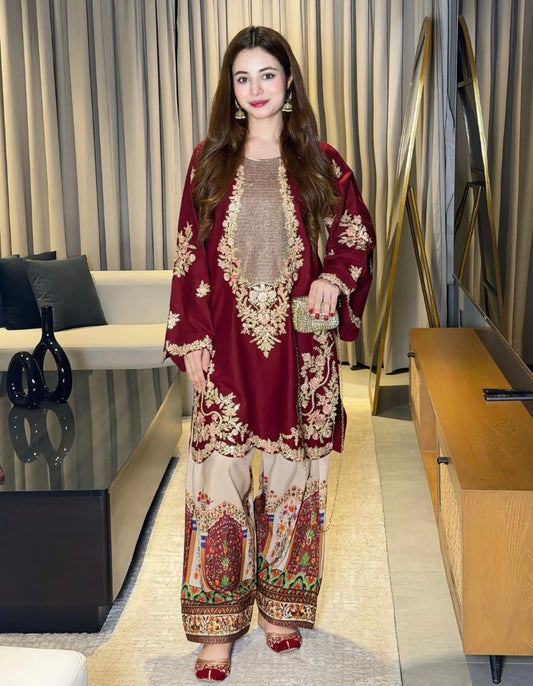 BRAND:*ETHNIC* silk embroidered & sequence luxury unstitched 2pc