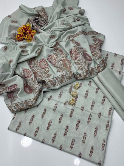 *DHANAK JACQUARD BAROSHA SELF EMBROIDERED UNSTITCHED 3pc*