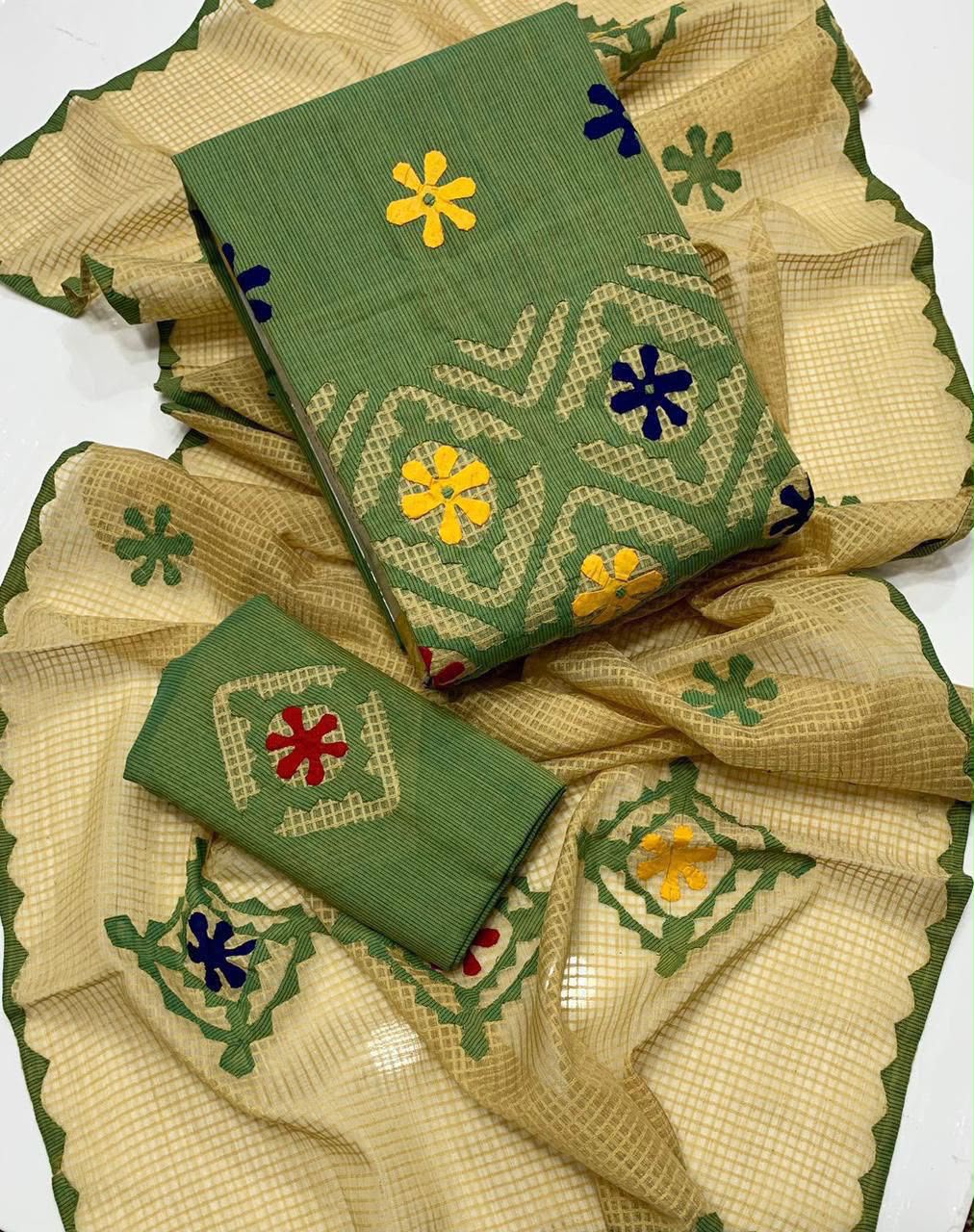 *KHADDAR EMBROIDERED APPLIC JAAL WORK UNSTITCED 3pc✓*