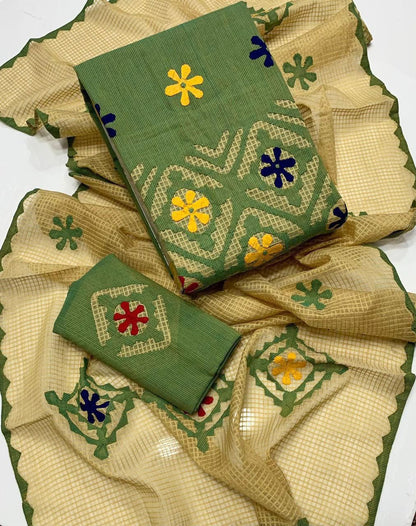 *KHADDAR EMBROIDERED APPLIC JAAL WORK UNSTITCED 3pc✓*
