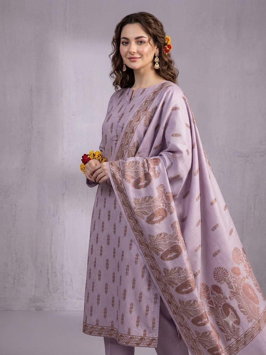 *DHANAK JACQUARD BAROSHA SELF EMBROIDERED UNSTITCHED 3pc*