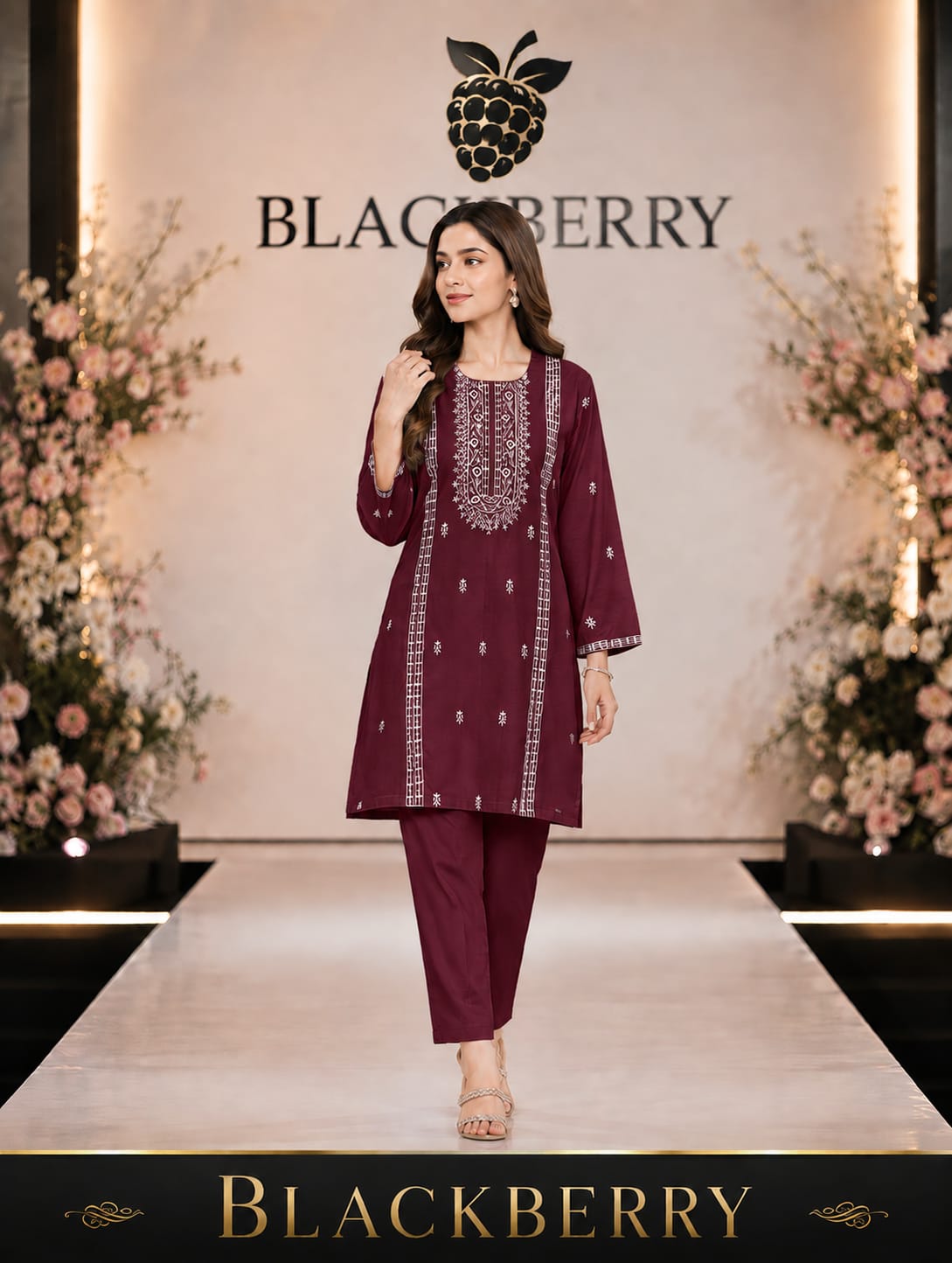 BLACKBERRY Premium  Embroidered 2-Piece Suit for Women