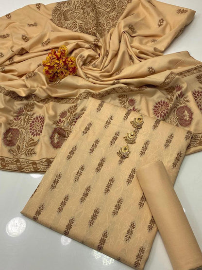 *DHANAK JACQUARD BAROSHA SELF EMBROIDERED UNSTITCHED 3pc*