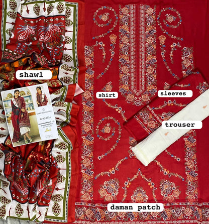 BRAND:*ZARA-SHAHJAHAN* dhanak embroidered luxury unstitched 3pcs