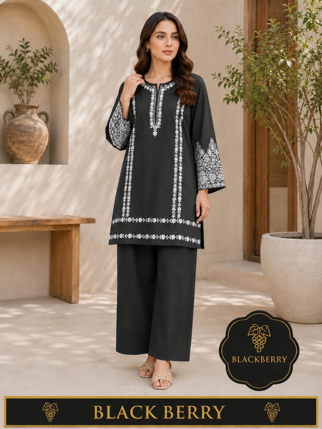 BLACKBERRY Premium  Embroidered 2-Piece Suit for Women