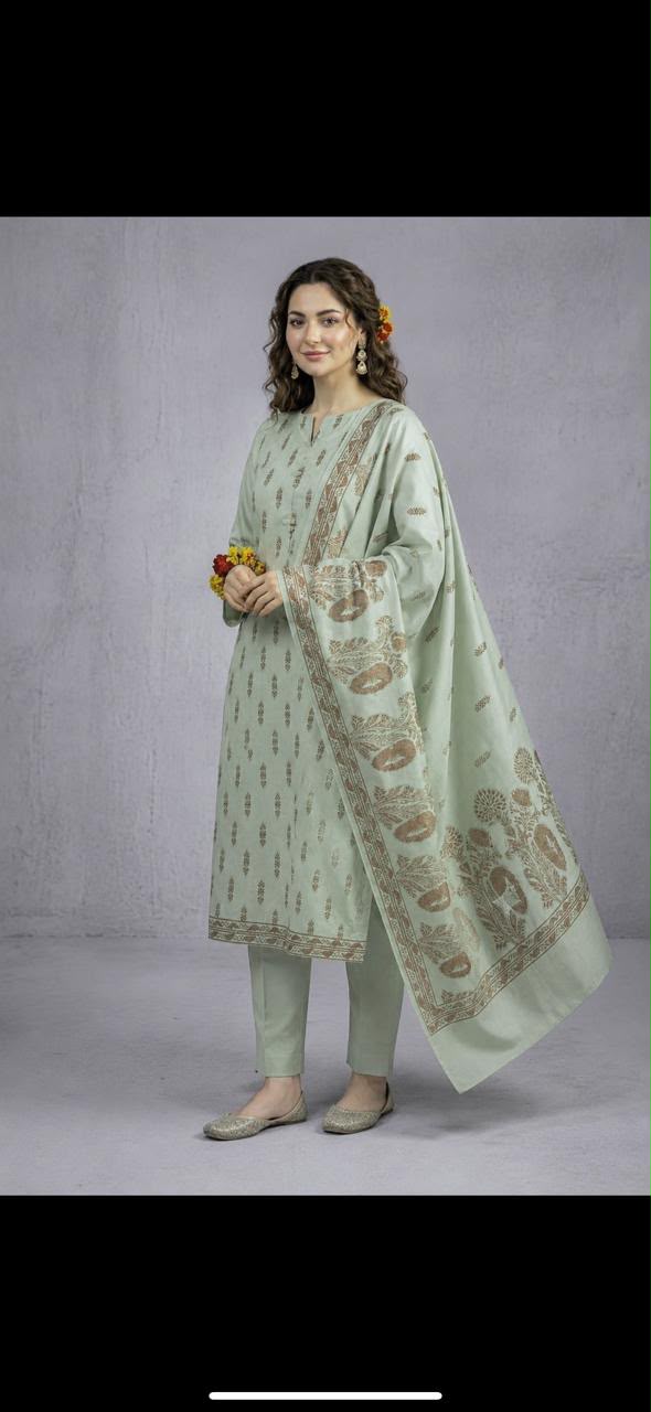 *DHANAK JACQUARD BAROSHA SELF EMBROIDERED UNSTITCHED 3pc*