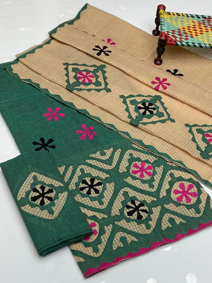 *KHADDAR EMBROIDERED APPLIC JAAL WORK UNSTITCED 3pc✓*