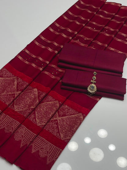*BAROSHA JACQUARD PASHMINA WOOL SHAWL WITH MARINA DHANAK UNSTITCHED 3pc*
