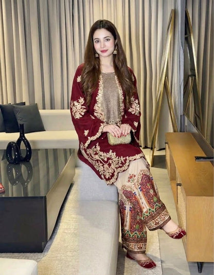 BRAND:*ETHNIC* silk embroidered & sequence luxury unstitched 2pc