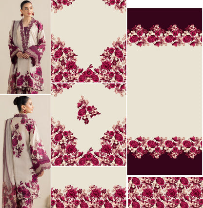 HMS Signature Cream & Maroon Floral 3-Piece Suit