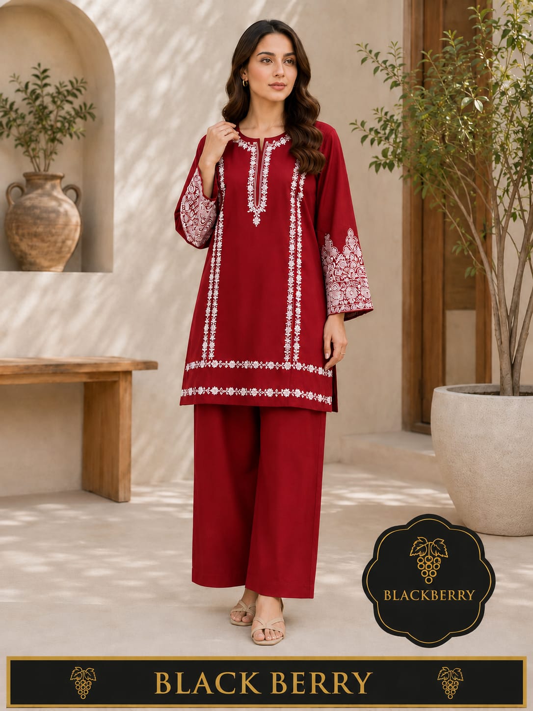 BLACKBERRY Premium  Embroidered 2-Piece Suit for Women