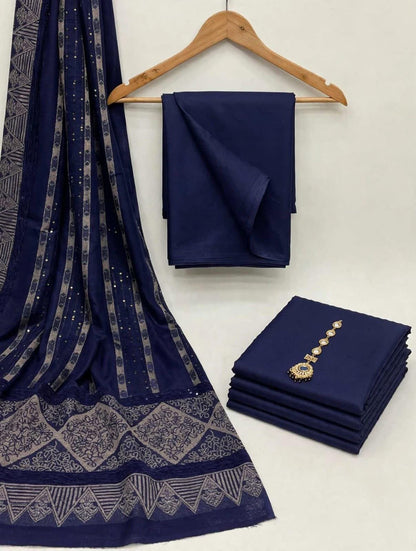 *BAROSHA JACQUARD PASHMINA WOOL SHAWL WITH MARINA DHANAK UNSTITCHED 3pc*