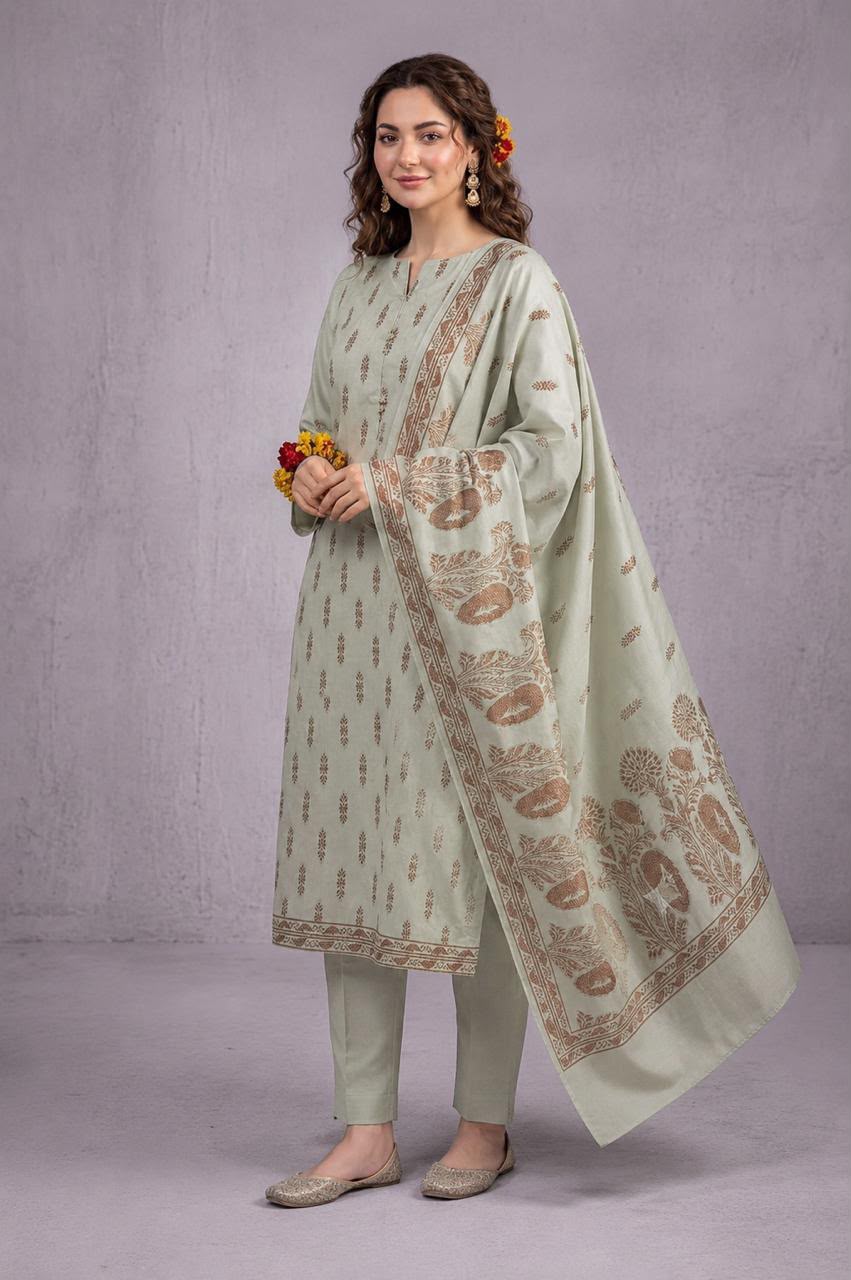 *DHANAK JACQUARD BAROSHA SELF EMBROIDERED UNSTITCHED 3pc*